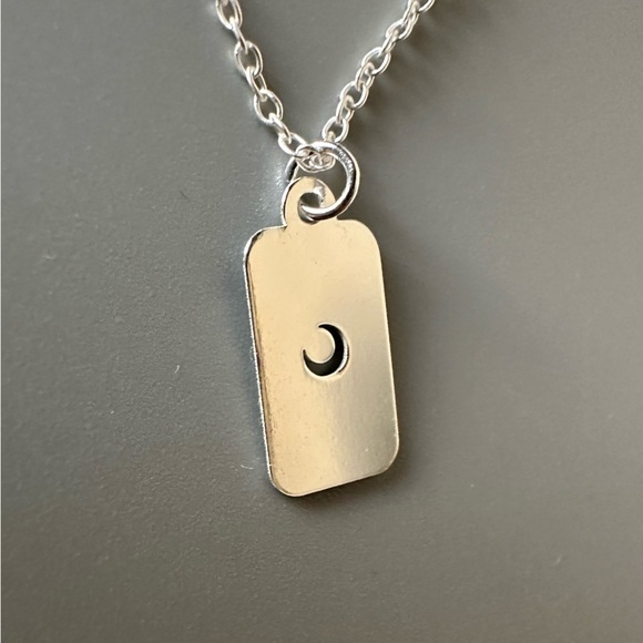 Sterling Silver Celestial Moon Tag Necklace – Dainty Minimalist Pendant - Picture 4 of 11